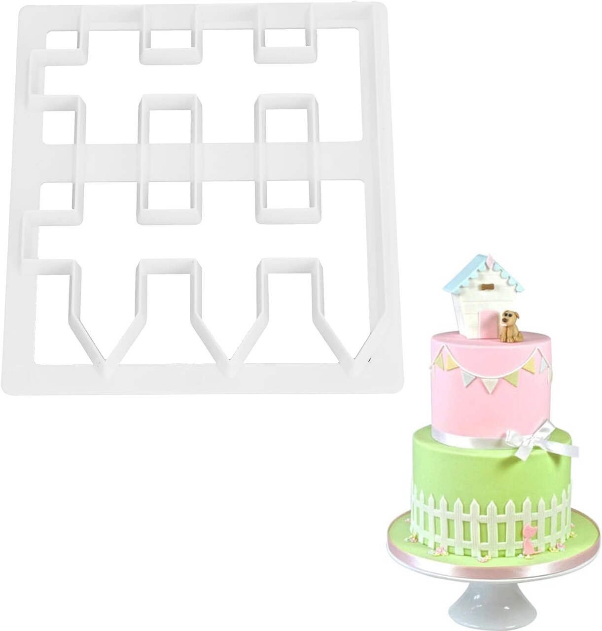 Fence Cookie Cutter, Plastic Fondant Cake Fence Printing Cutting for DIY Fondant, Gum Paste, Polymer Clay, Cake Border Decorating, White Baking Tool